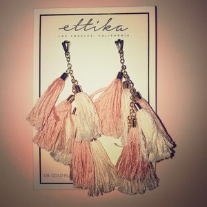 Gold pink and white Tassel earrings